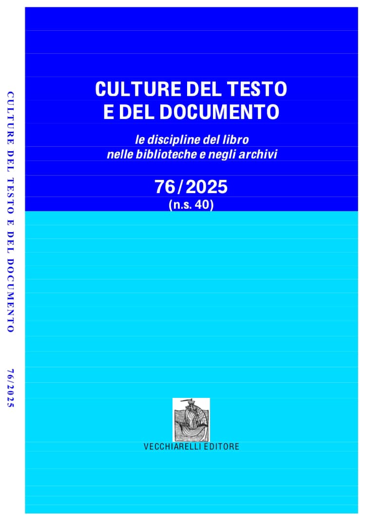 Matteo Tuveri, Culture del Testo e del Documento, n. 75, 2025